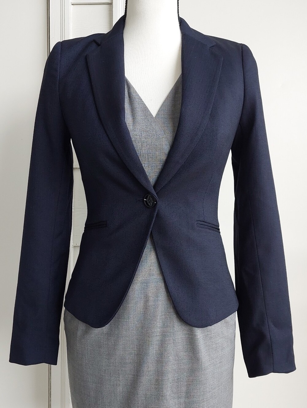 H&M Single Button Dark Navy Blue Blazer Jacket